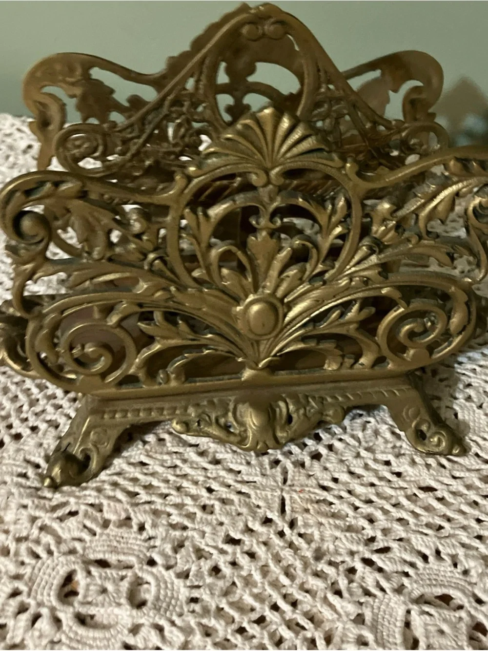 Vintage Large Ornate Victorian Style Brass Double Napkin Holder or Letter Holder